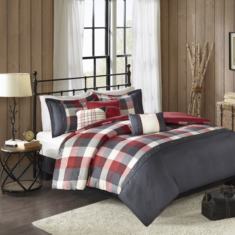 Ridge 6 Piece Herringbone Duvet Cover Set, King / California King, Red