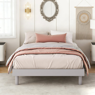Wood Platform Bed with High Clearance and Underbed Storage, Low Profile Bed Frame without Headboard, Sturdy Wood Slat Support, No Box Spring Needed, Grey, Twin