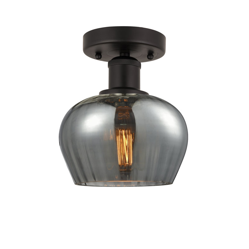 Plafonnier semi-encastré Noille Glass, Plaqué couleur fumée, Bronze huilé, H 8,25 po x l 6,5 po x P 6,5 po
