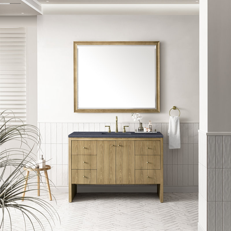 Hudson 48'' W Single Vanity, Charcoal Soapstone, 8" Widespread, Light Natural Oak