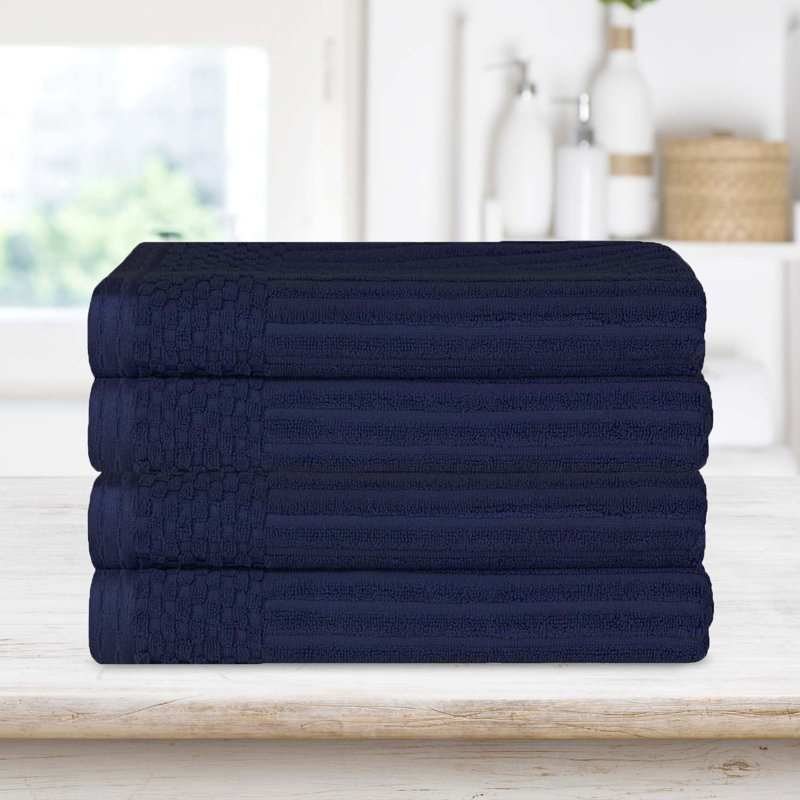 Serviette de bain épaisse absorbante en coton côtelé, Bleu marine