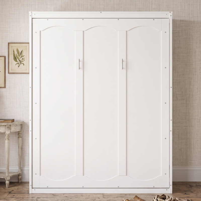 Queen Size Murphy Bed, Wall Bed with Shelves, Space Saving Storage Cabinet, White
