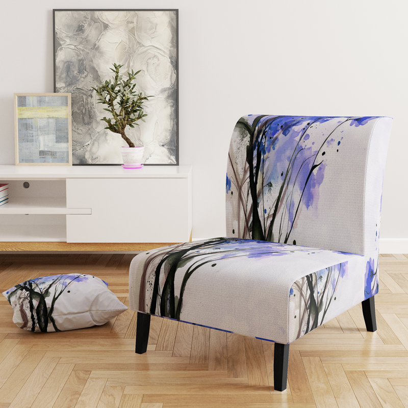 Fauteuil de chambre abstrait tapissier à motif floral abstrait orange, Bleu / noir / blanc