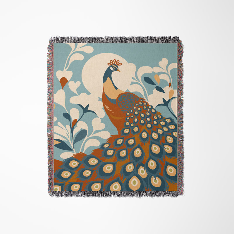 Jeté en mélange de coton Nivo Peacock, Orange brûlé, L 70 po x l 50 po