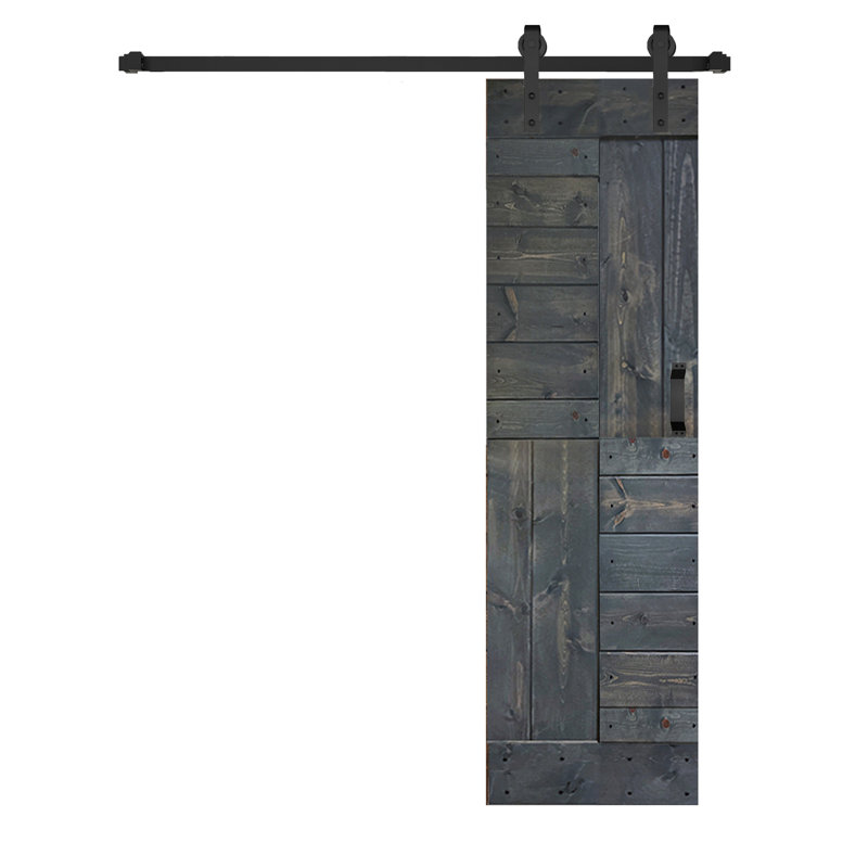 Porte de grange à panneaux en bois S Series avec trousse de quincaillerie d'installation, Gris carbone, 24 po x 84 po