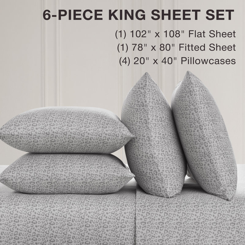 BCBG Microfiber Sheet Sets with Extra Pillowcases, King, Vanessa-Gray