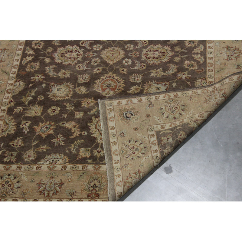 Tapis oriental ivoire / brun en laine noué à la main 9 pi x 12 pi Breccan