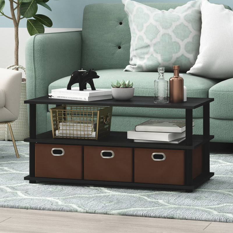 Table basse avec rangement Britteni, Plateau noir / base brune