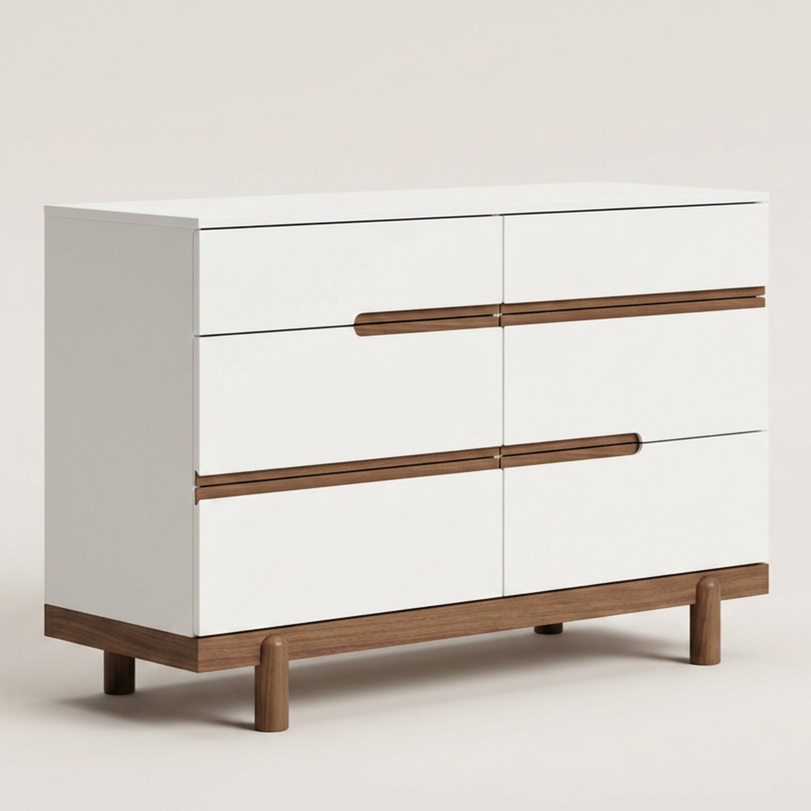 Bliss 6-Drawer Dresser, White/Walnut