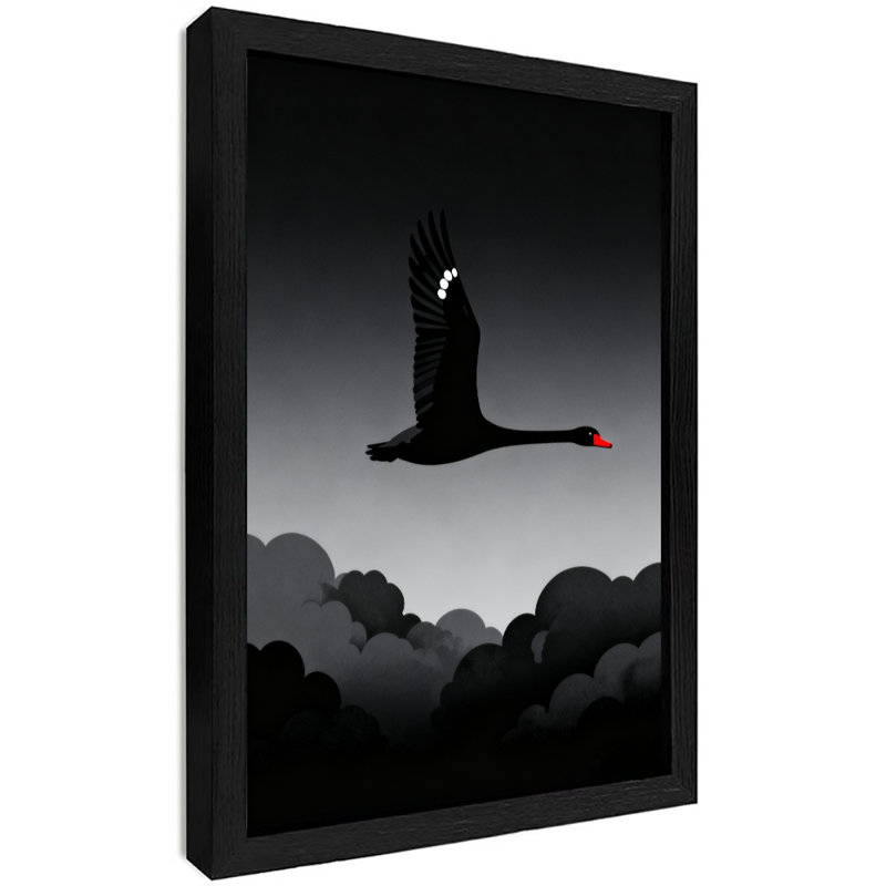 Reproduction d'art encadré noir, "L'oie noire volant dans le ciel", H 11 po x l 9 po