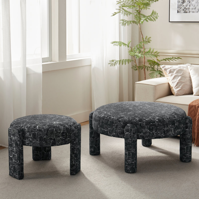 Modern Unique Design Upholstered Ottoman, Black