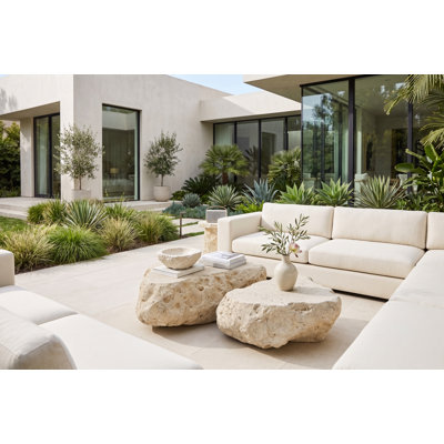 Cast Boulder Coffee Table, Roman Stone, SM