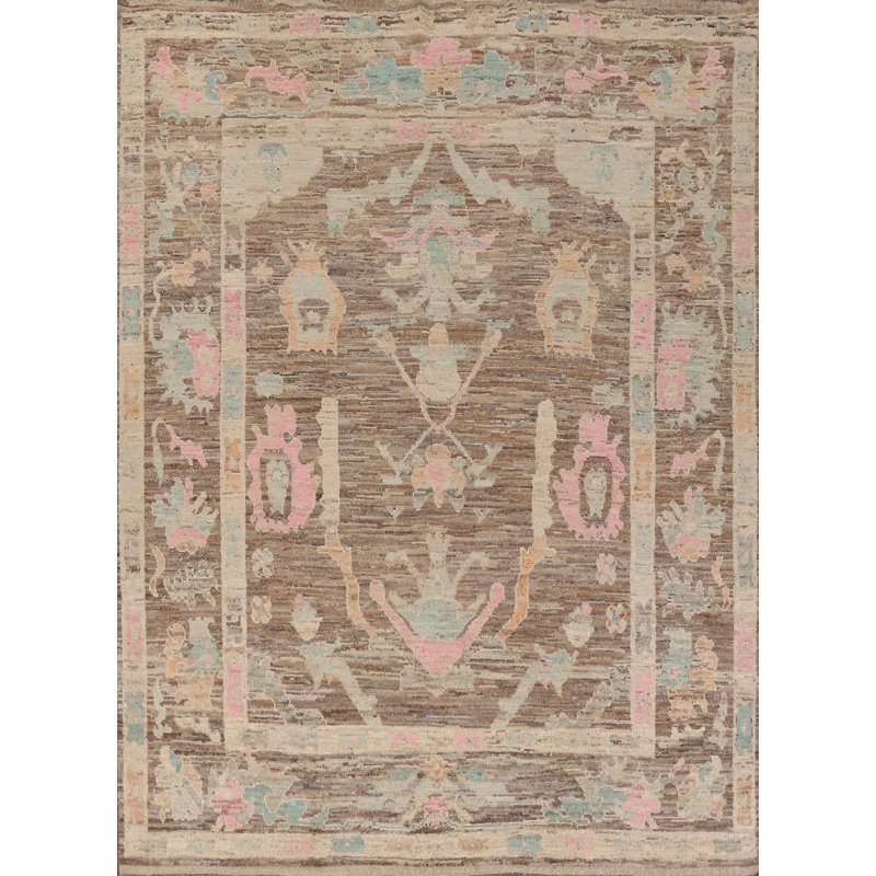 Tapis brun en laine Oushak All-Over