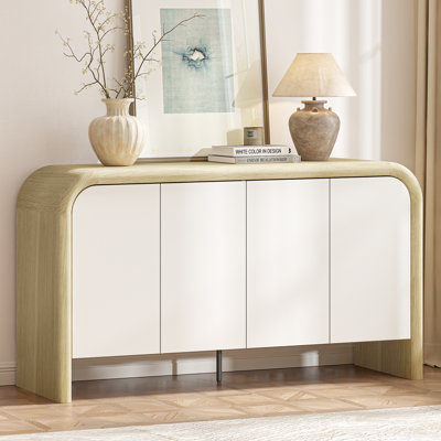59" Wide Modern 4-door Sideboard Buffet Cabinet With Curved Edges