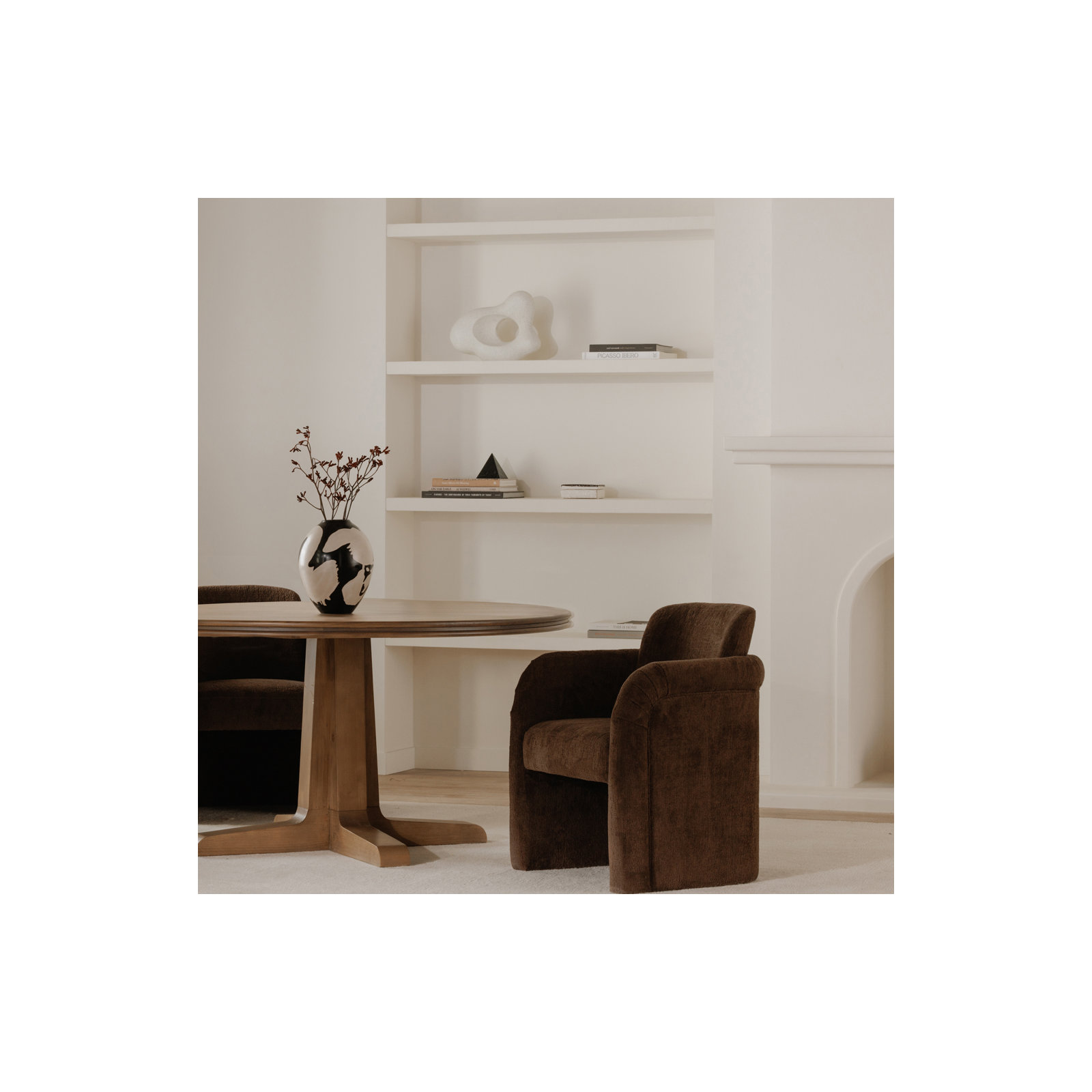 Becca Rolling Dining Arm Chair, Dark Brown Performance Chenille