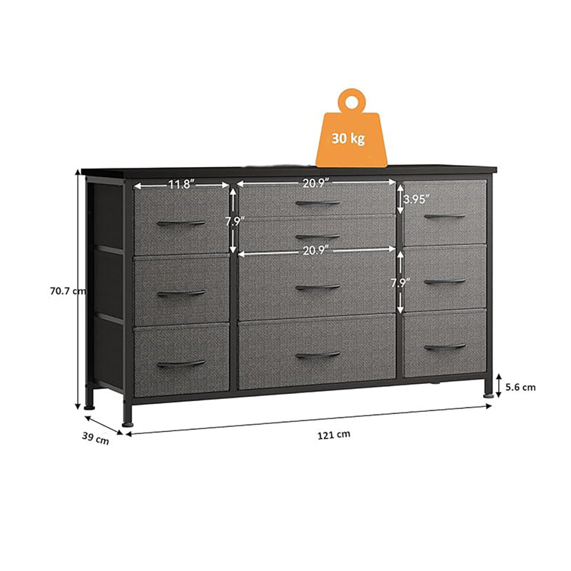 Alidus 121cm W 10 - Drawer Chest of Drawers, Dark Grey