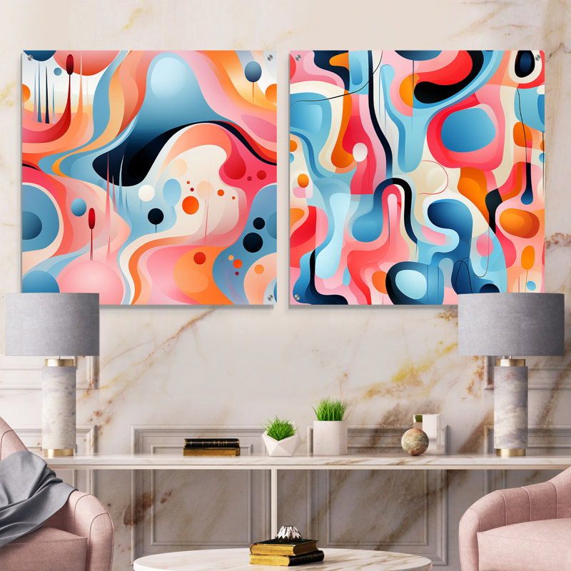 Dabin - Ensemble abstrait d'art mural en verre Mid-Century abstrait en verre, H 16 po x l 33 po