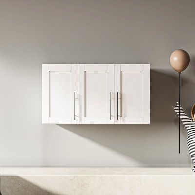 Armoire de rangement murale empilable blanche P 15,44 po x l 34,77 po x H 19,34 po, convenant au bureau à domicile et au garage avec 2 cloisons amovibles, armoire H 19,34 po, idéale seule ou dans la cuisine