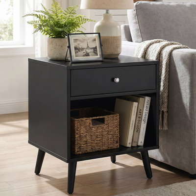 22.6" Tall End Table with Drawer and Shelves For Living Room, Small Nightstand For Bedroom