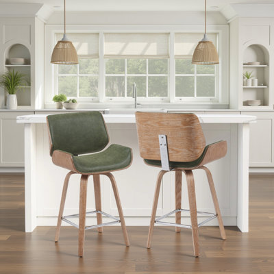 Tabouret de bar et de comptoir pivotant en similicuir Alli avec pieds en bois et repose-pieds en métal