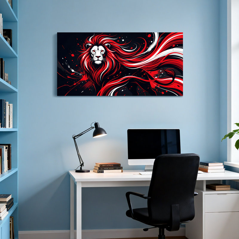 Animaux lion avec crinière rouge et blanche, H 16 po x l 32 po