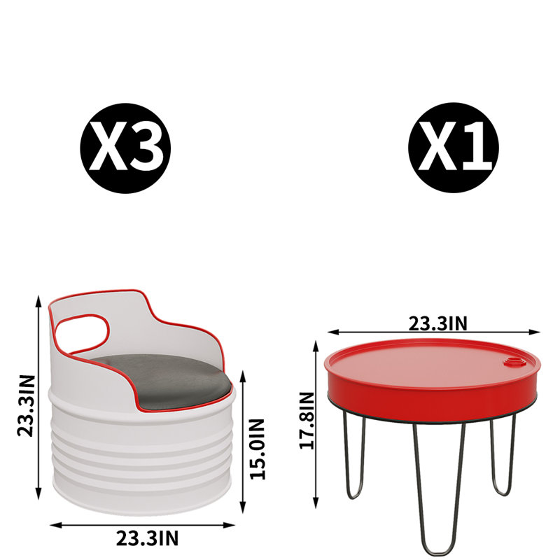 Ensemble repas rond 23,3 po Vandergriff, Rouge, 4, Blanc / noir