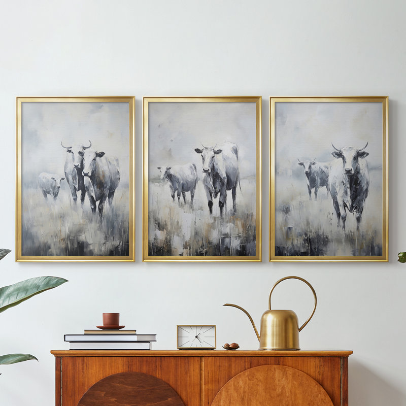 ANIMALS Series CCLX - Toile tendue avec châssis sur mesure - 3 pièces, H 19 po x l 27 po, Doré