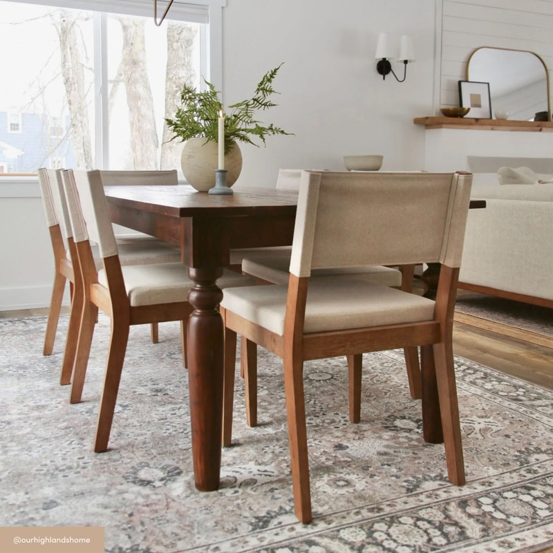 Solid Wood and Flax Upholstered Dining Chair, 1, Brown, Natural Flax