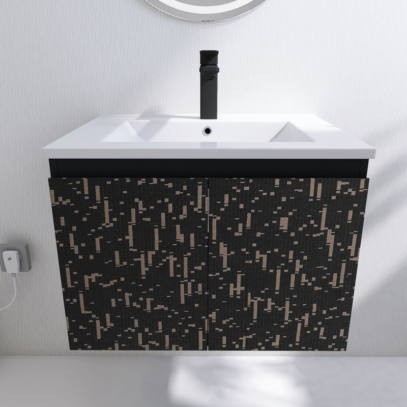  Exmore 24" Wall-Mounted Vanity with Ceramic Sink,Soft-Close Doors, Babysbreath