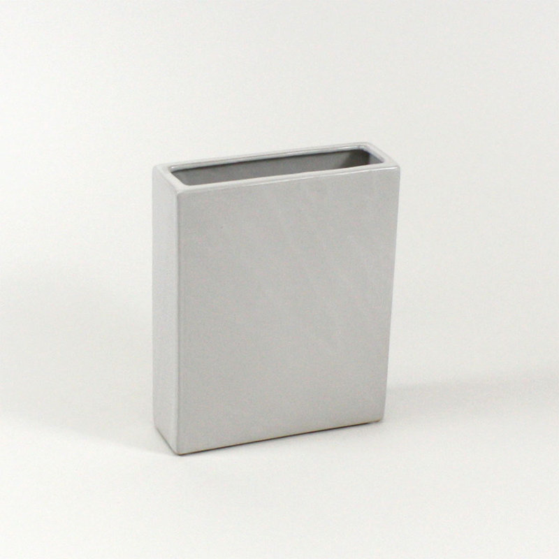 Vase de table plat rectangulaire en céramique, H 10 po x l 8 po x P 2,5 po, Blanc