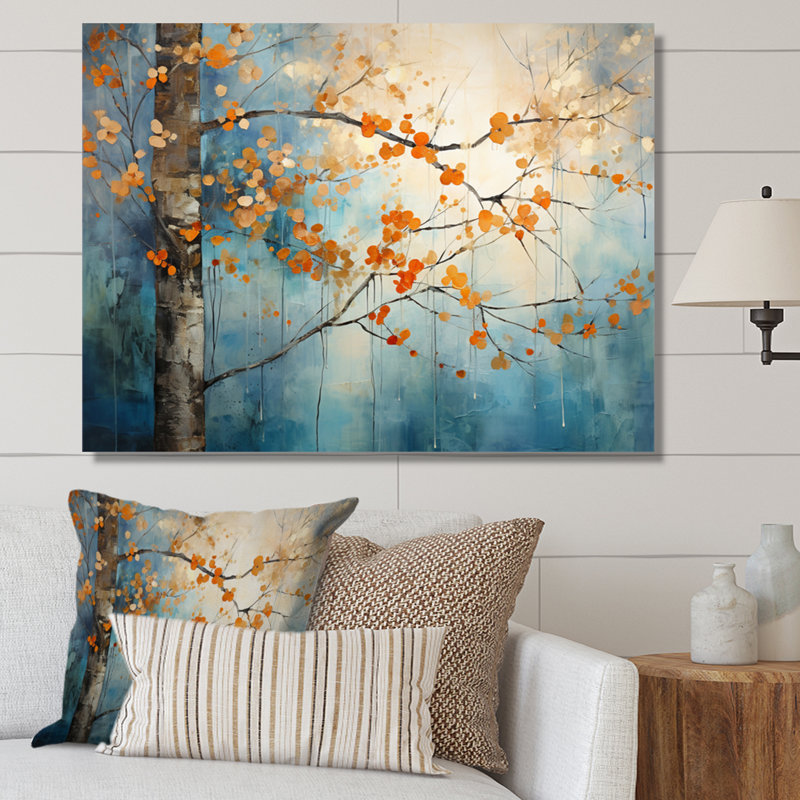Érable orange sarcelle brillant, braises II - Art mural érable, H 30 po x l 40 po, Toile tendue, Sans cadre