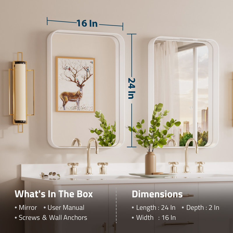 Miroir d'appoint Tyro, 24 po x 16 po, Blanc, Rectangulaire