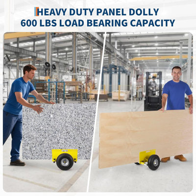 Heavy Duty Panel Dolly Cart - 600 lbs (272kg) Capacity - Adjustable Clamp - 10 Inch Pneumatic Inflatable Tires - All-Terrain Trolley for Drywall, Plywood, Doors, and Outdoor Moving - Yellow