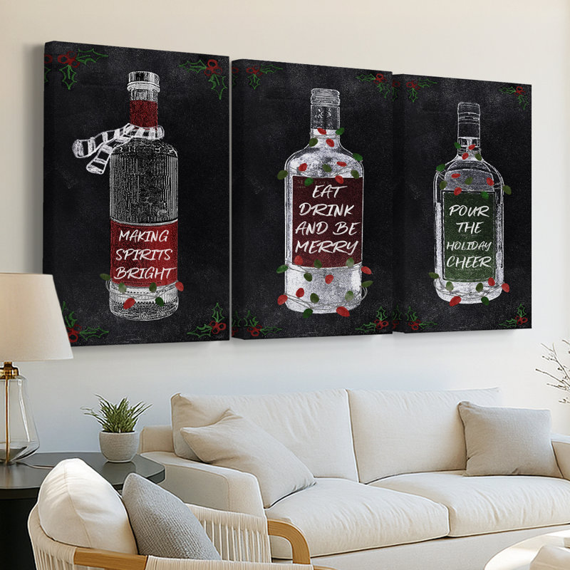Holiday Spirits II - toile tendue avec châssis sur mesure - 3 pièces, H 12 po x l 24 po
