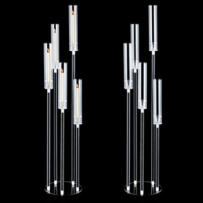 2 PCS 45.7in Tall 5 Arm Acrylic Candelabra Centerpieces with Shade, Clear Candle Holders for Wedding Birthday Home Decor
