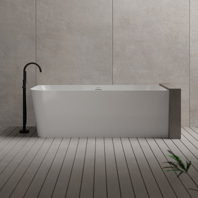 MonBlari 59" X 29.5" Acrylic Right Corner White Soaking Bathtub With Overflow And Pop-Up Drain For Bathroom