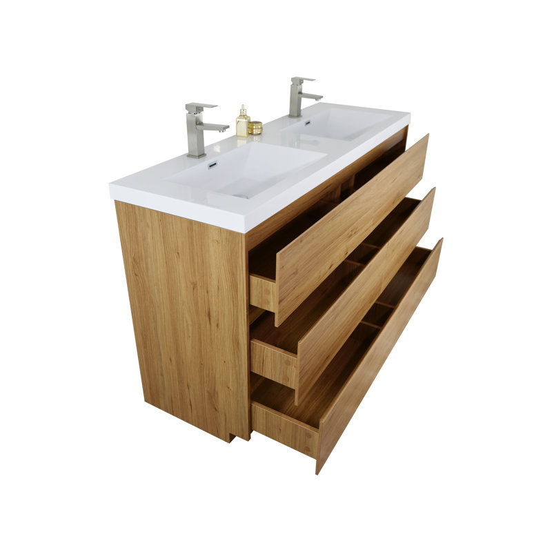 Hargrave 58.5'' Double Bathroom Vanity Base Only, Natural Oak