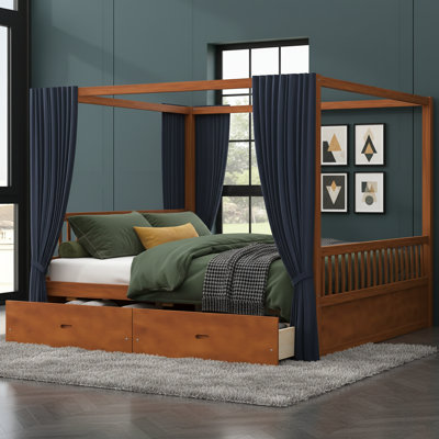 Très grand lit à baldaquin en bois très grand avec tiroirs de rangement spacieux pour les chambres modernes et classiques