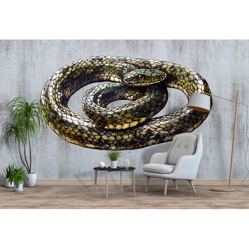 Art mural serpent, serpent enroulé, décalcomanie réaliste serpent, art mural animal gothique, décor foncé nature 240Mv