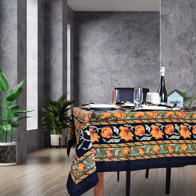 Grinnell French Floral Cotton Tablecloth, Black Amber, 60" W x 90" L