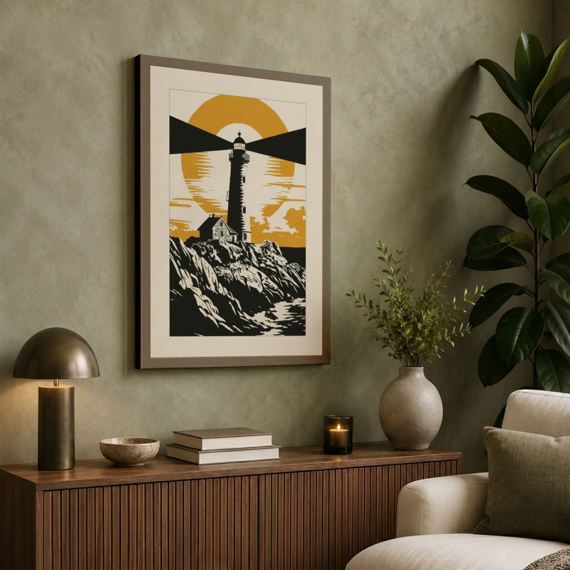 Lighthouse on the Peak Geometric - Wrapped Canvas, 18x12 - 45.7 x 30.5 cm, Cream Border