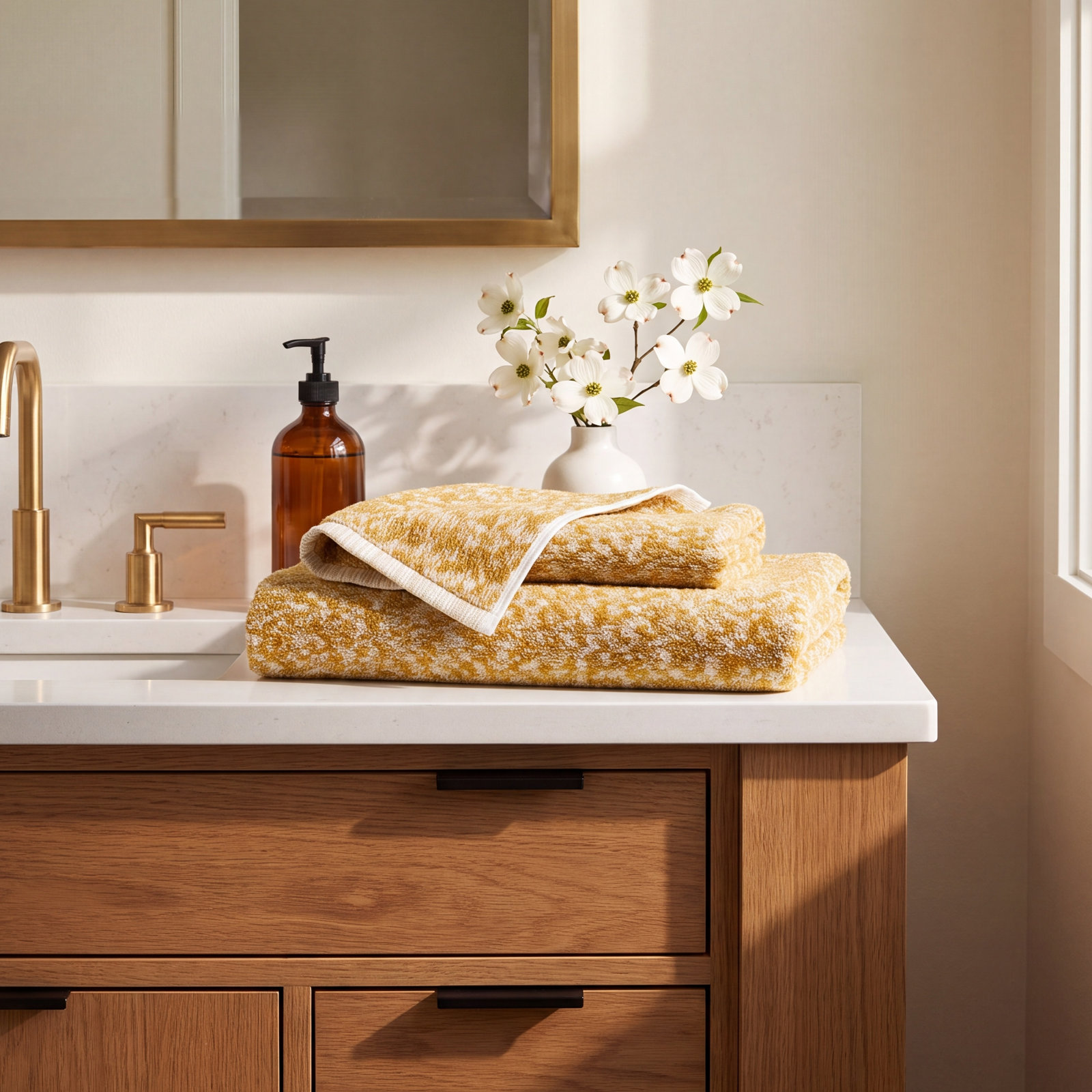 Cotton Terrycloth Towel, Mustard/Bronze, Hand Towel - 1 Pack