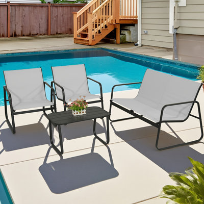 4 Piece Patio Conversation Set With PVC-coated polyester Chairs, Loveseat, Matching Coffee Table Lightweight, Weatherproof, Water UV-Resistant Ideal For Gardens, Balconies, Poolsides, Backyards - Patio Furniture Outdoor
