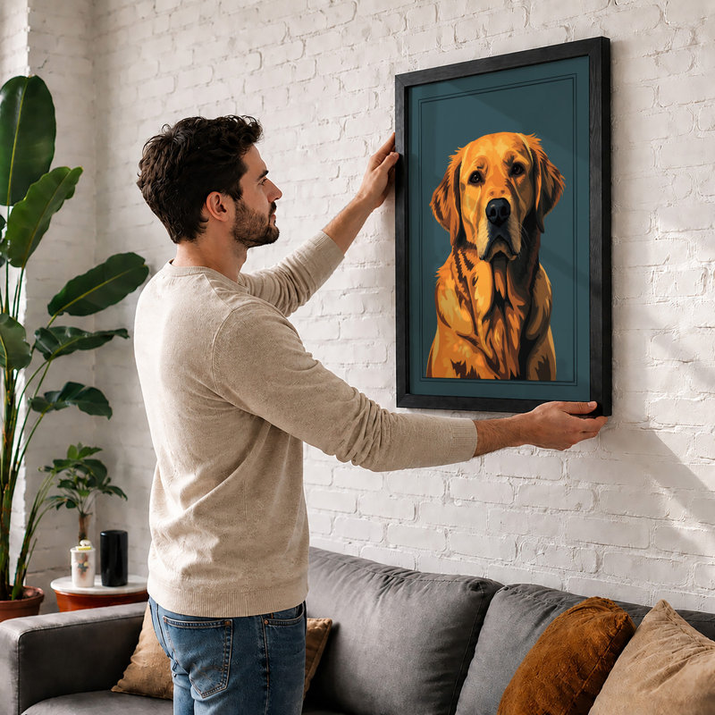 Golden Labrador Portrait Modern - Framed Print, A1 - 84.1 x 59.4 cm, Walnut