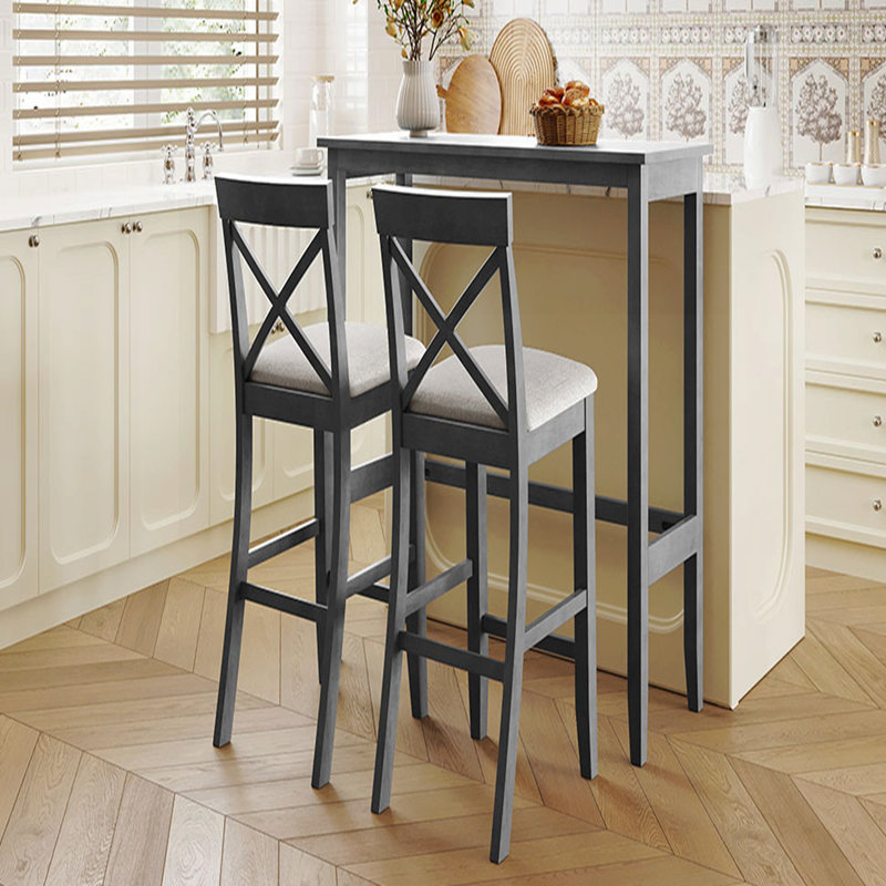 Ensemble de salle à manger rectangulaire à hauteur de bar en bois avec 2 chaises, Gris