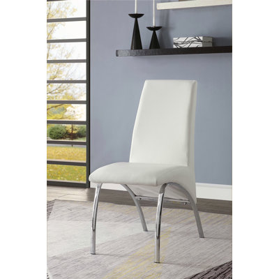 White Synthetic Leather & Chrome Finish Side Chair (Set Of 2)