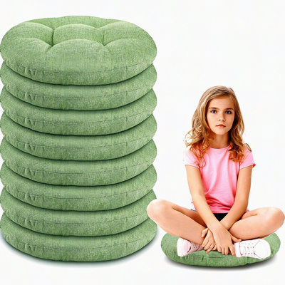 Green FlexiKids Round Floor Cushion - Thick Floor Pillow for Clroom, Home, Daycare, Preschool, Yoga & Meditation - Toddlers Seating
