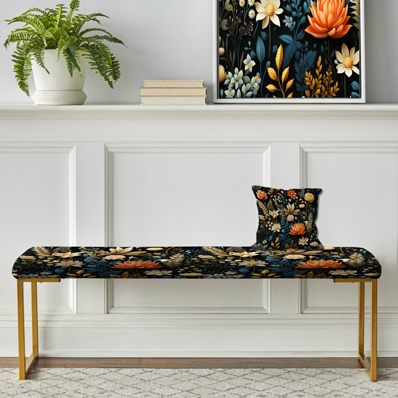 Banc floral rembourré or, Cottage Floral Autumn Collage