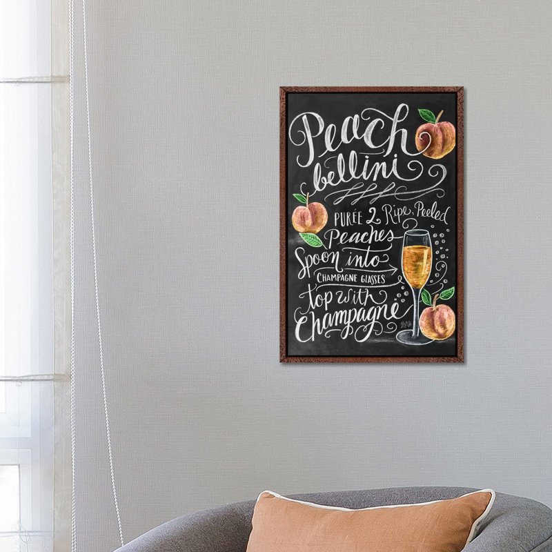 Peach Bellini Recipe - Print on Canvas, 66.04cm H x 45.72cm W x 3.81cm D, Classic Brown Wood Floater Framed