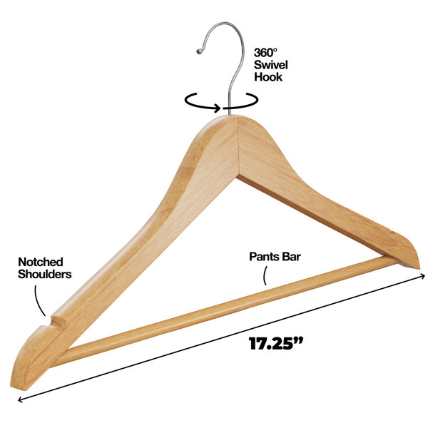 Wooden Hangers 30 Pack - Natural Wood Durable Heavy Duty Coat Hangers -  Premium Solid Clothes Hangers with Chrome Swivel Hook- Homeitusa